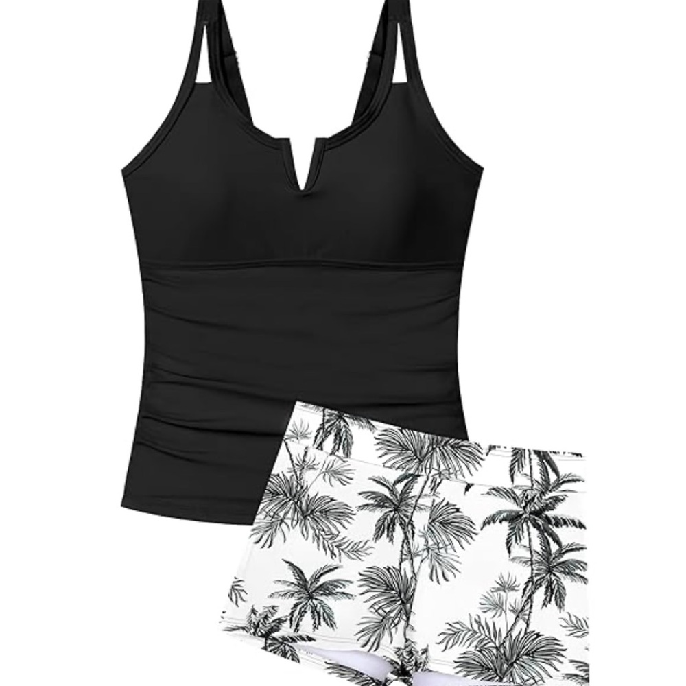 Amazon Black and White Bikini Set with Palm Print